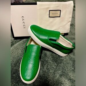 GG Embossed Leather Slip-On Sneaker, Green Size 7.5 Men